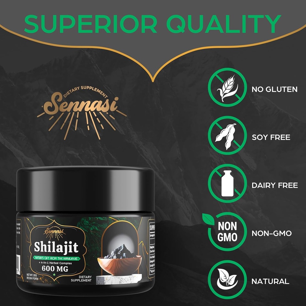 Sennasi 600 MG Shilajit Resin - Shilajit Supplement with Fulvic Acid & 85+ Trace Minerals for Energy, Immunity, Brain Power, 60 Grams 5