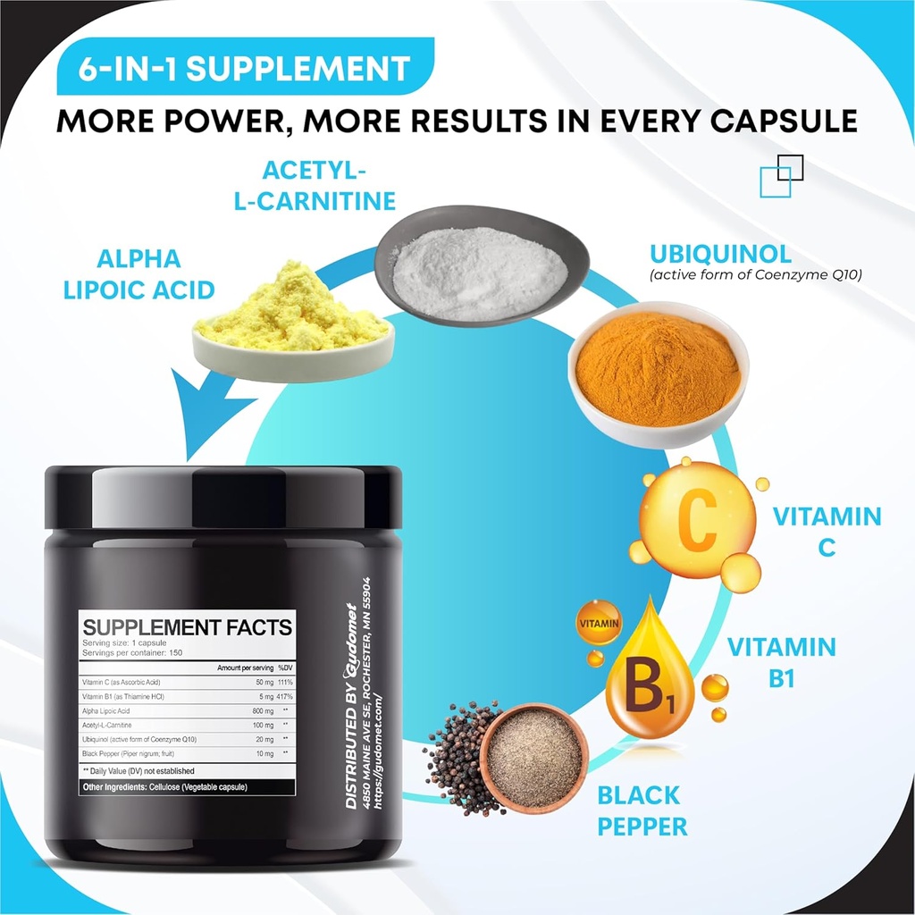 Ultra Alpha Lipoic Acid with CoQ10, Vitamin C & B1 - Supports Brain Health & Antioxidant Defense - 150 Capsules, Made in USA 5