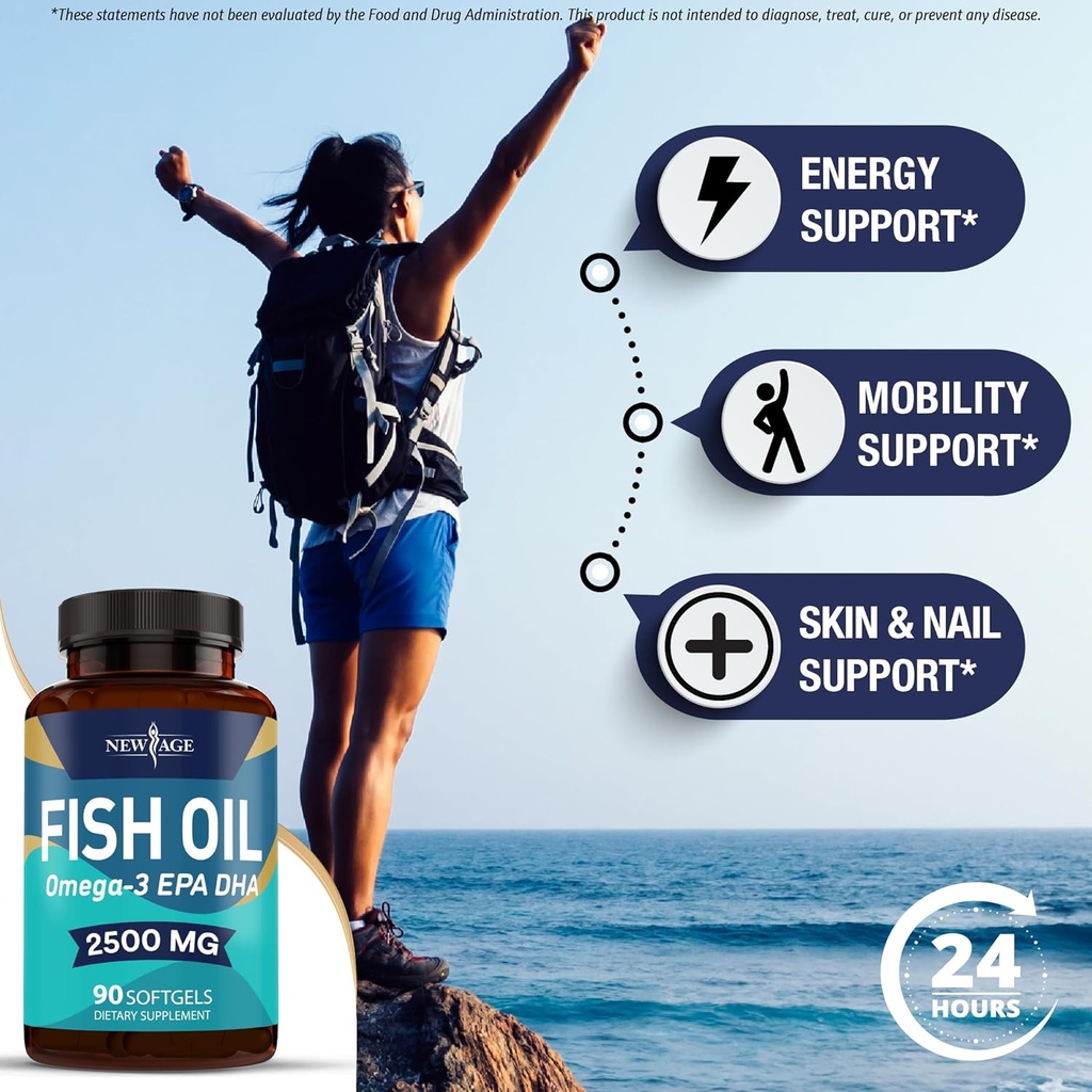 NEW AGE Omega 3 Fish Oil Supplement - Non GMO - EPA, DHA Fatty Acids Gluten Free (270 Softgels (Pack of 3)) 5