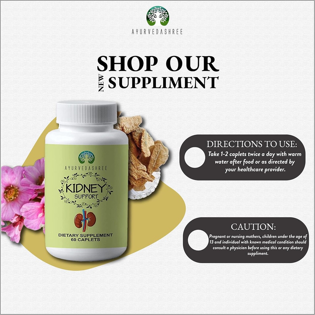 Kidney Support Herbal Supplement - Supports Healthy Kidney Function, Vegan, Gluten-Free, GMP Certified - Each Caplet of 1000 MG 6