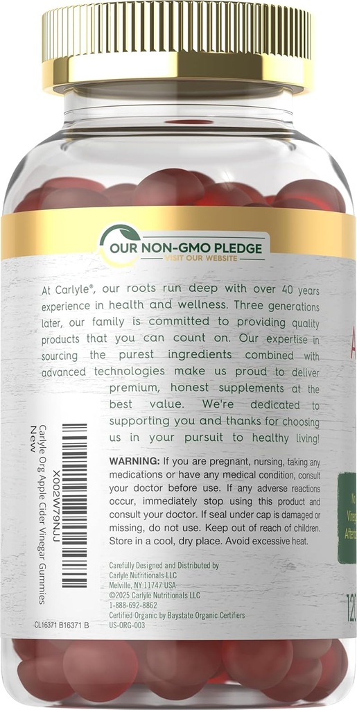 Carlyle Apple Cider Vinegar Gummies | 120 Count | USDA Organic ACV | Apple Flavor | Vegan, Non-GMO & Gluten-Free Supplement 4