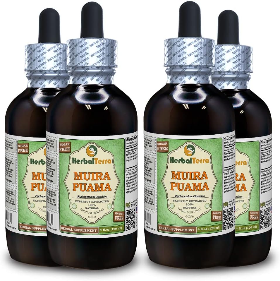 Muira Puama (Ptychopetalum Olacoides) Glycerite, Organic Alcohol-Free Liquid Extract (Brand Name: HerbalTerra, Proudly Made in USA) 4x4 fl.oz (4x120 ml) 2