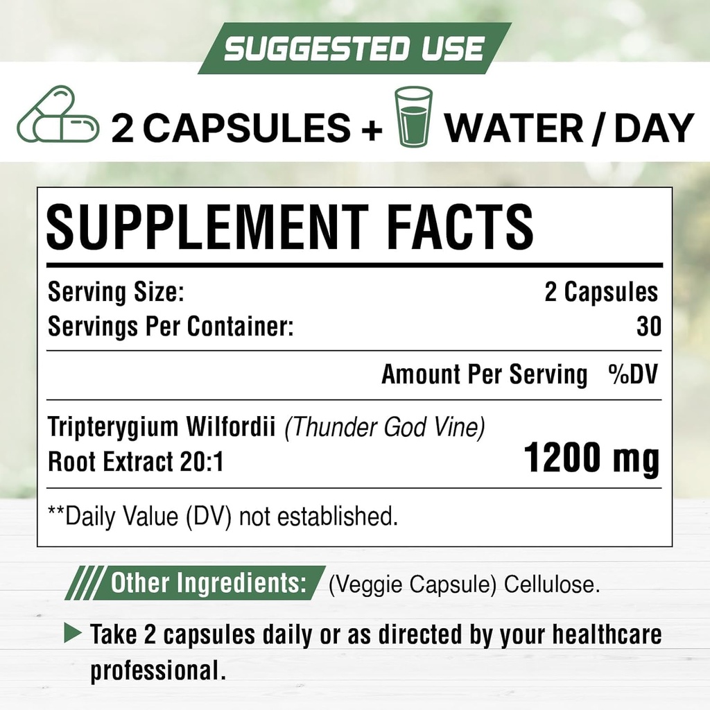 1200 MG Thunder God Vine Root Extract 20:1 Supplement, Tripterygium Wilfordii Herbal Supplement, Vegan Formula with Lei Gong Teng Extract, 60 Capsules 3