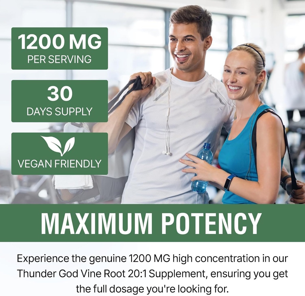 1200 MG Thunder God Vine Root Extract 20:1 Supplement, Tripterygium Wilfordii Herbal Supplement, Vegan Formula with Lei Gong Teng Extract, 60 Capsules 5