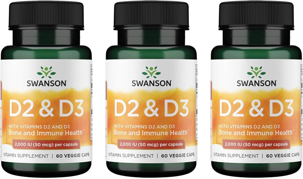 Swanson Vitamin D Complex with Vitamins D2 & D3 - Complete Sunshine Vitamin Complex for Bone, Dental & Immune Health - Vitamin Supplement (50 mcg, 60 Veggie Capsules) (2 Pack) 6