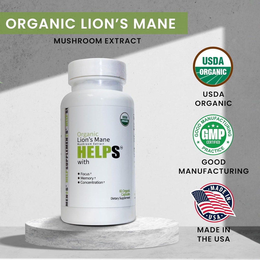 Organic Lion's Mane Mushroom Capsules | 1000mg Lions Mane Powder Extract Supplement | Dietary Herbal Supports for Focus, Memory, Digestion & Immune Health | Gluten, Soy, Milk-Free | 60 Capsules 3