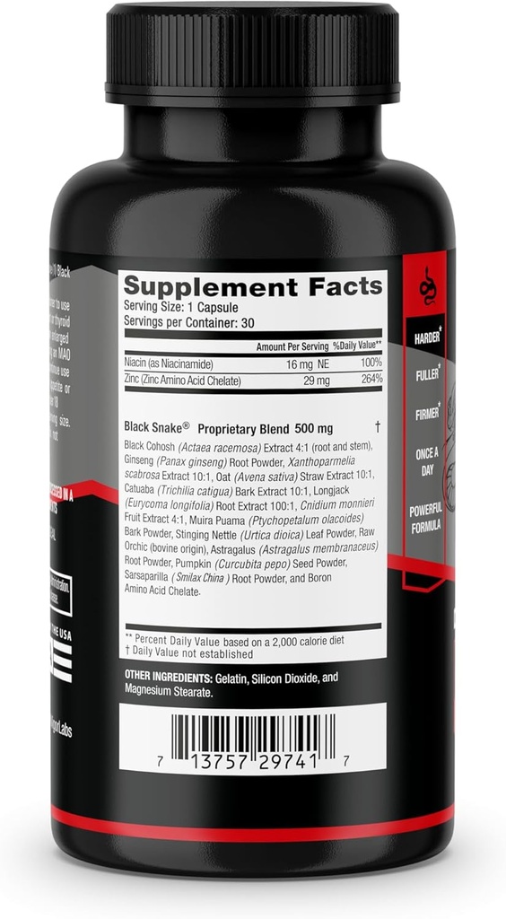 Black Snake by VIGOR LABS - Male Enhancement Capsules (30 Capsules), Boosts Blood Flow, Size and Hardness. Powerful Proprietary Blend of Natural Ingredients. Made in The USA 5