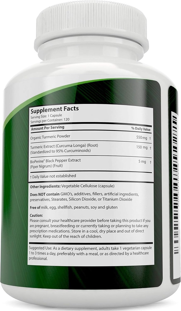 Organic Turmeric Curcumin 700mg & Bioperine + Organic Ashwagandha 1300mg & Black Pepper - Vegan Bundle - 120 + 180 Capsules - Made in USA 3