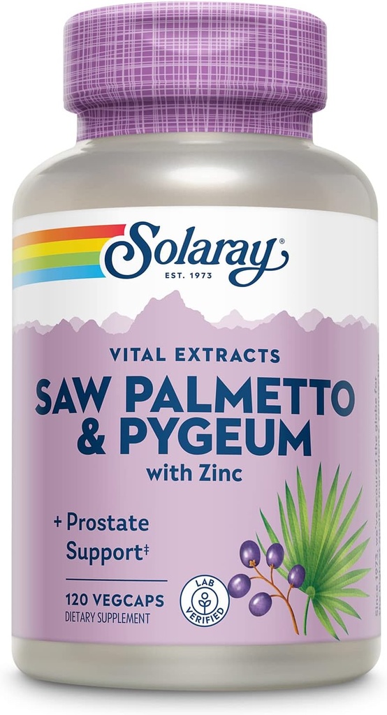 SOLARAY Saw Palmetto and Pygeum - Saw Palmetto for Men and Pygeum Bark - with Zinc, Vitamin B6, Pumpkin Seed and Amino Acids - Prostate Supplements for Men w/Beta Sitosterol, 30 Servings, 120 VegCaps 2