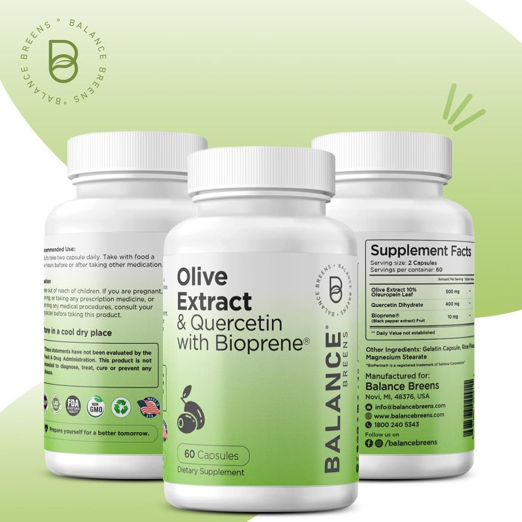 Balancebreens Olive Leaf Extract & Quercetin 400mg with Bioperine, 60 Capsules - Immunity Booster 4