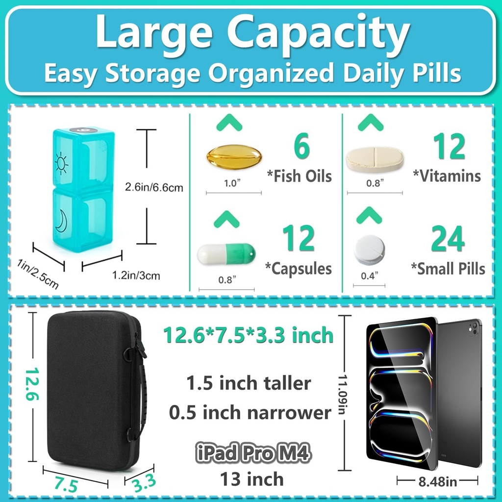 Monthly Pill Organizer 2 Times a Day with Weekly Pill Bag, 30 Day Pill Box Organizer with 32 Daily Compartments, One Month Pill Box Holder with Hard Travel Case 31 Days Medication Management 4