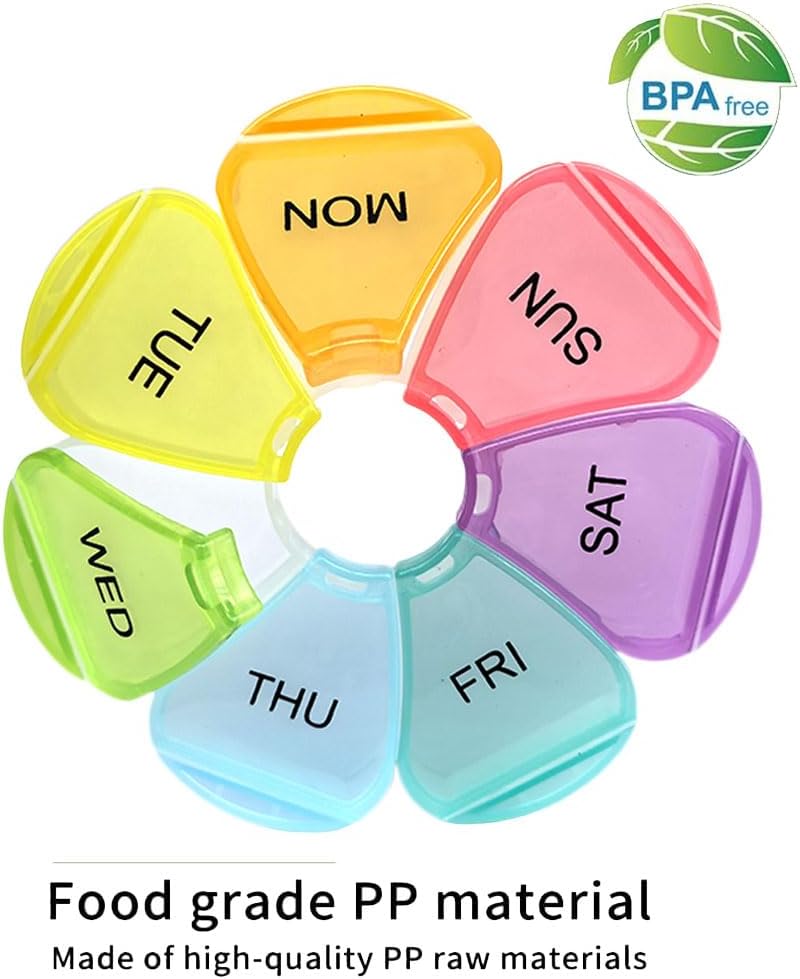 Weekly Pill Organizer 7 Day, Large Daily Pill Cases, Pill Box, Pill Holder, Pill Dispenser, Travel Pill Organizer for Vitamins, Fish Oils, Supplements (Colorful) 4
