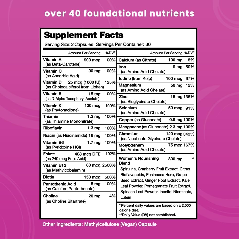 NutraChamps Women's Daily Multivitamin Supplement - Vegan Capsules with Biotin, Vitamins A B C D E K, Calcium, Zinc, Lutein, Magnesium - Premium Multimineral Multivitamin for Women 3