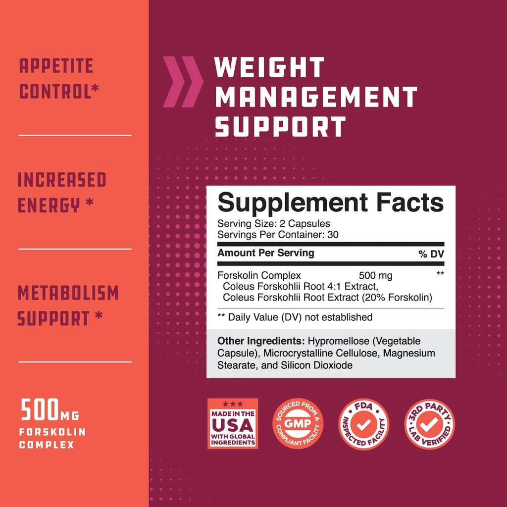 Pure Forskolin Extract Indian Coleus Forskolin for Natural Weight Loss, Burn Fat, Boost Metabolism, Look Leaner & Boost Confidence for Women & Men 3