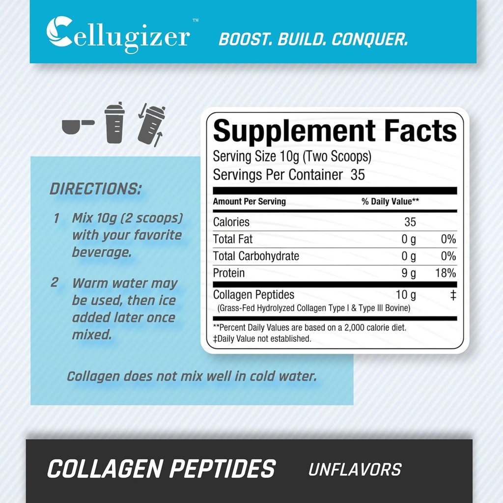 Collagen Peptides - Hydrolyzed Type 1 & 3 Collagen Powder Protein Supplement | Grass Fed, Unflavored | 35 Servings 3