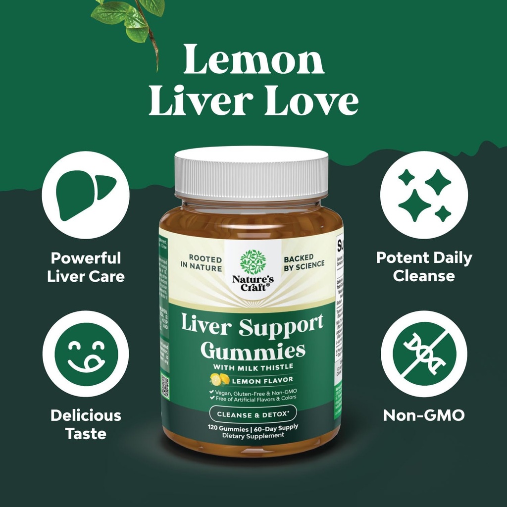 Natures Craft Cleansing Herbal Liver Detox Gummies Liver Support Milk Thistle Gummies with Artichoke Extract Turmeric Curcumin and L-Carnitine - Vegan and Non-GMO - Sweet Lemon (60 Servings) 5