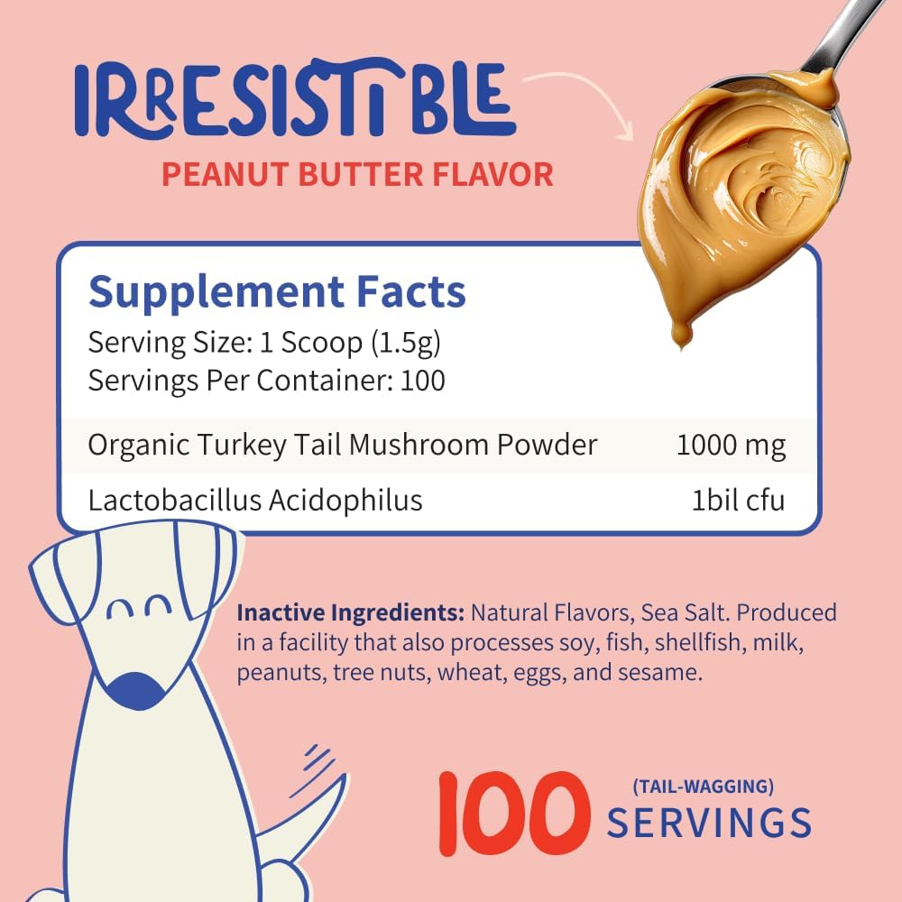 Turkey Tail Mushroom + Probiotics for Dogs – Lump & Lipoma Support, Gut & Immune Health, Energy & Vitality – Reishi + Turkey Tail Powder, 100 Servings 6