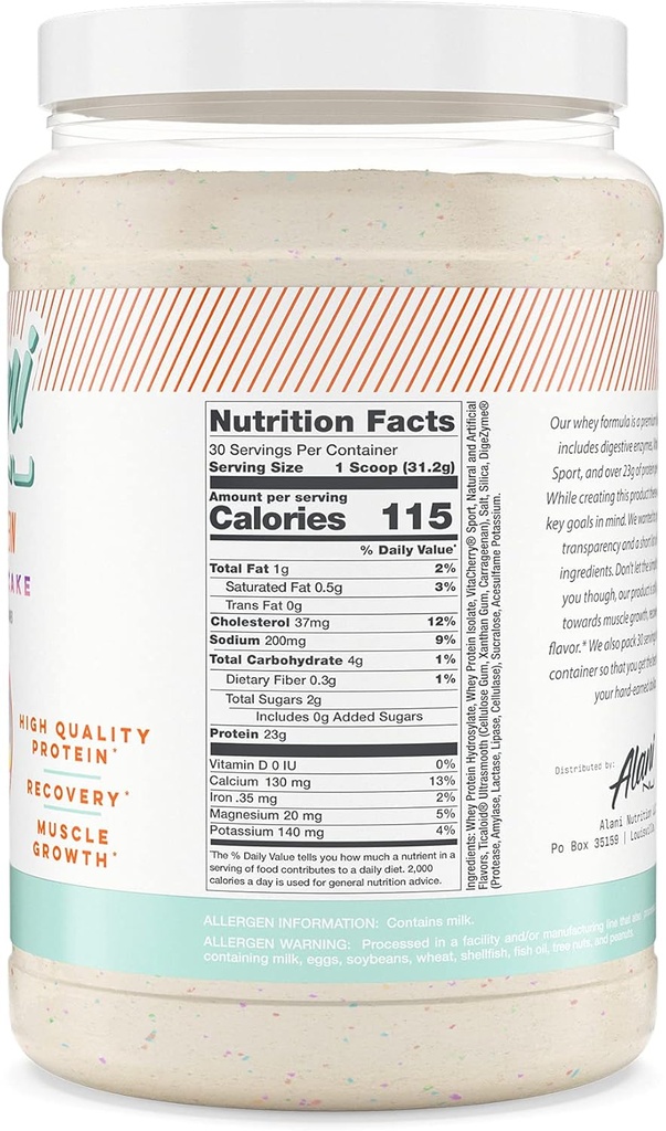Alani Nu Whey Protein Powder Confetti Cake | 23g Protein with Low Sugar & Digestive Enzymes | Meal Replacement Powder | Low Fat Low Carb Whey Isolate Protein Blend | 30 Servings 3