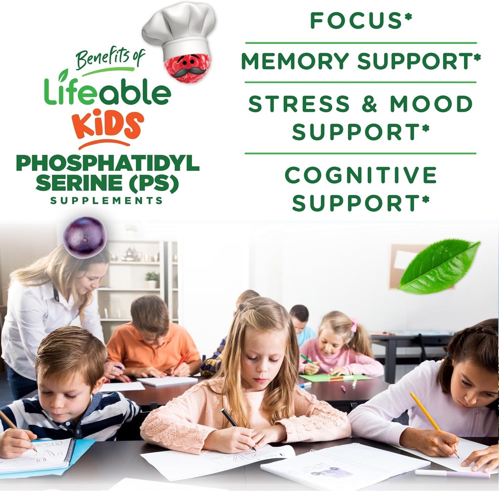 Lifeable Phosphatidylserine (ps100) Kids | 100mg Kids Focus Gummies | Great Tasting Phosphatidylserine Supplement | Focus Supplement for Kids | 90 Gummies 4