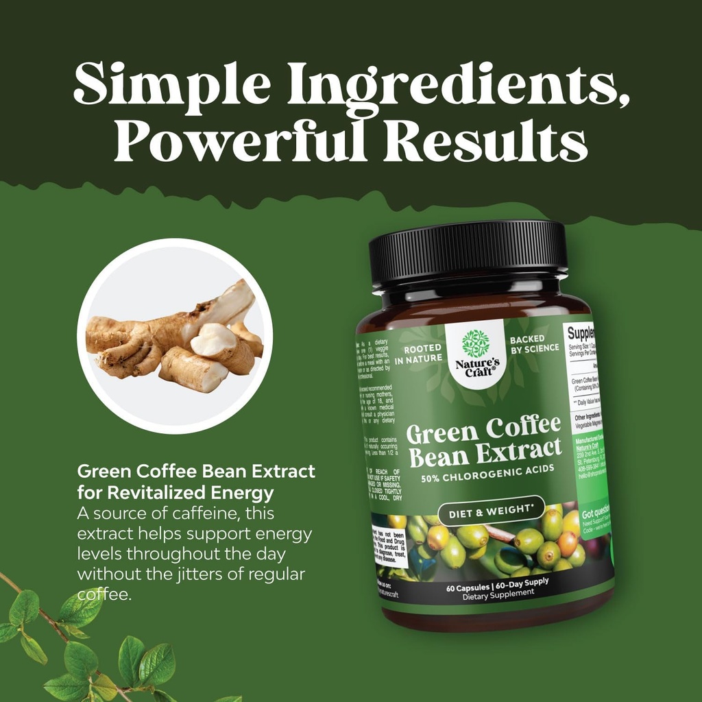 Pure Green Coffee Bean Extract - Super Energizing Green Coffee Extract with 50% Chlorogenic Acid for Antioxidant Heart Health Mental Focus and Size Reduction - Natural Energy Supplement for Adults 5