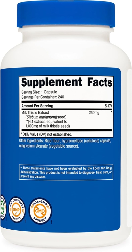 Nutricost Milk Thistle 1,000mg Equivalent, 240 Capsules (3 Pack) - 250mg of 4:1 Extract - Vegan, Non-GMO and Gluten Free 6