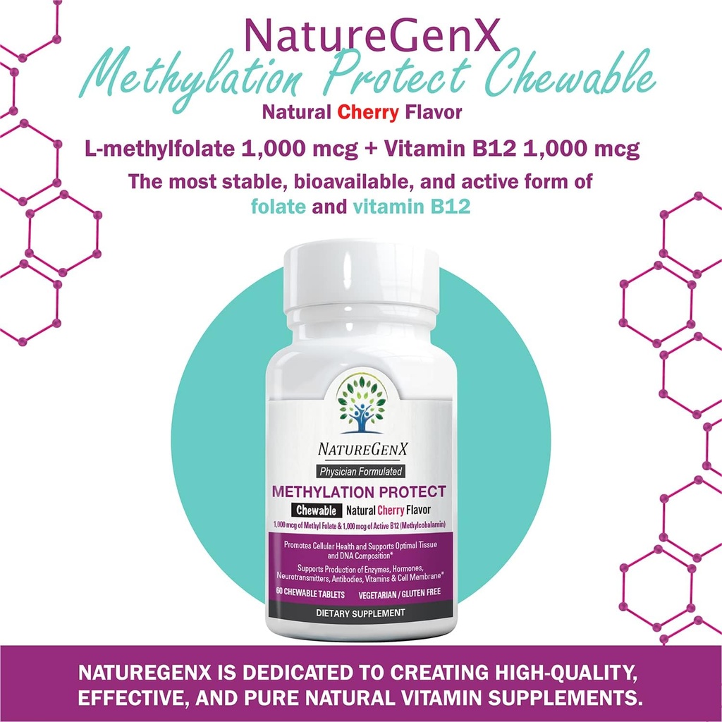 Methylation Protect - Methyl B12 with Methylfolate for MTHFR Support Supplement, Natural Cherry Methylated Vitamins B-12 Plus 5-mthf, Gluten-Free(60 Tablet) 3