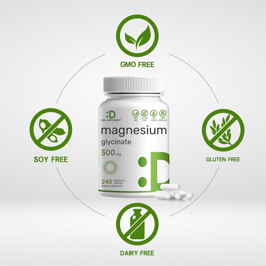 2 Pack Magnesium Glycinate 500mg, 480 Veggie Capsules | 100% Chelated for Easy Absorption | Essential Mineral Supplement for Muscle, Sleep, & Heart Health 6