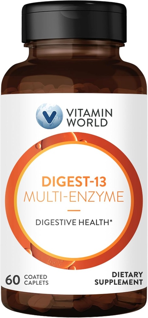 Vitamin World Digest-13 Multi-Enzyme, 1010mg Digestive Enzymes Blend with Amylase, Bromelain, Papain & Lipase for Digestion and Absorption, Digestive Enzymes for Bloating & Gas, 60 Caplets 2