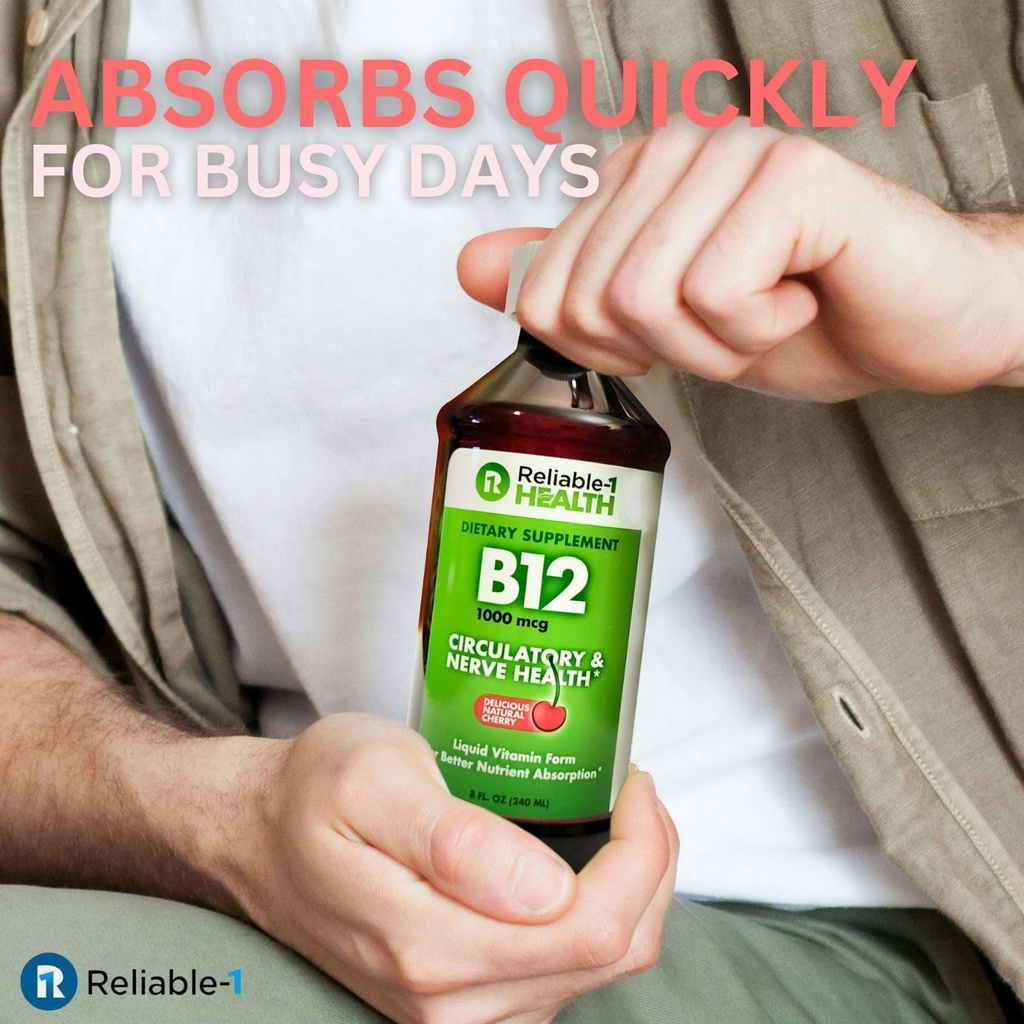 Reliable-1 Laboratories Liquid Vitamin B12 Daily Supplement 1000mcg for Adult Men & Women - Natural Cherry Flavor 5