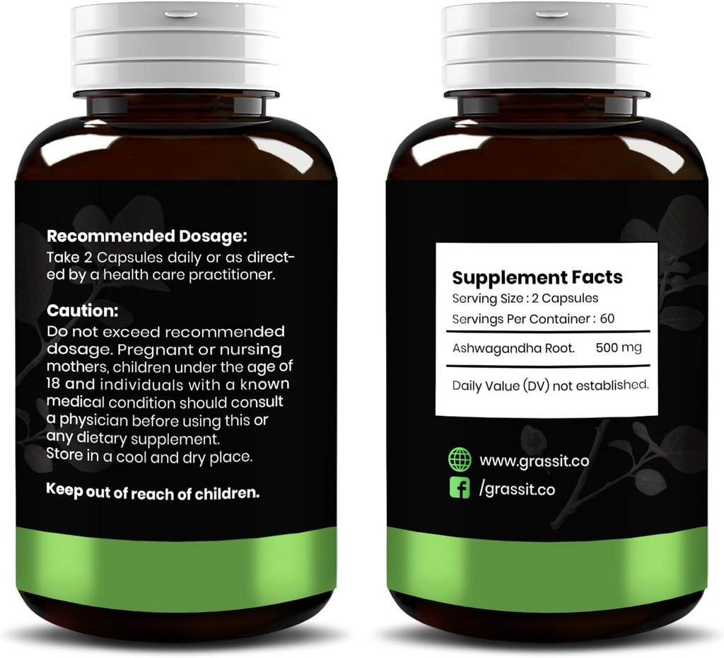 Grassit Ashwagandha Supplement 500 mg/120 Capsules Best Naturals Ashwagandha Capsule for Overall Well Being 3