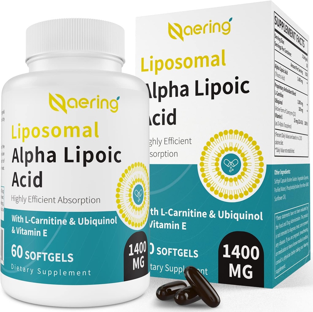 Liposomal Alpha Lipoic Acid 1400mg Softgels, ALA Supplement with L-Carnitine 1000mg, Ubiquinol (Active CoQ10) 100mg and Vitamin E 10mg,Alpha-Lipoic Acid for Antioxidants, Nerve,Energy 180 Softgels 2