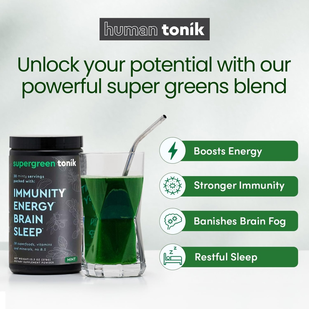 100% Natural Greens Superfood Powder – Daily Supplement with 38 Superfoods, Vitamins and Minerals – Supports Energy, Stress and Immunity – 30 Day Supply – 360 Grams (3 Tubs) 3