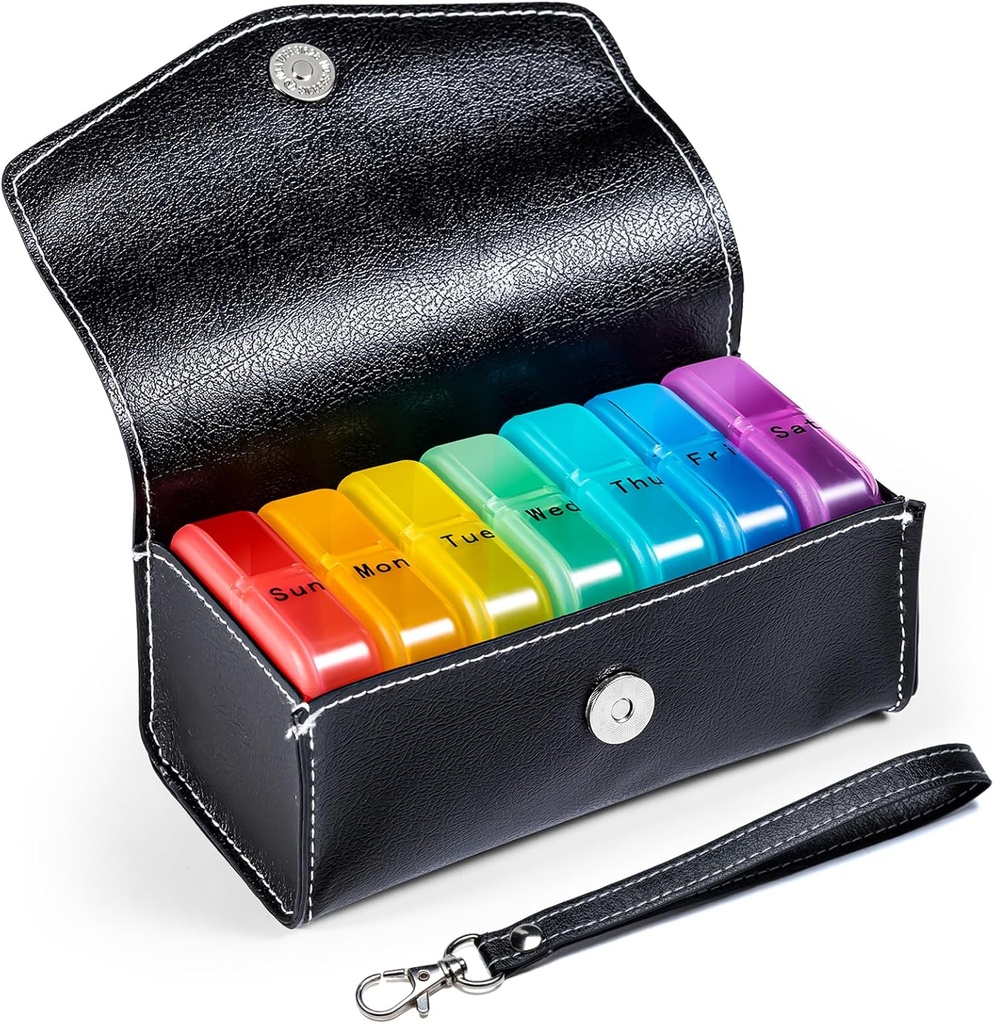 Zoksi Weekly Pill Organizer 2 Times a Day, PU Leather Bag 7 Day Am Pm Pill Box, Daily Pill Box Organizer 7 Day, Portable Medicine Organizer for Travel, Weekly Pill Case to Store All Meds 2