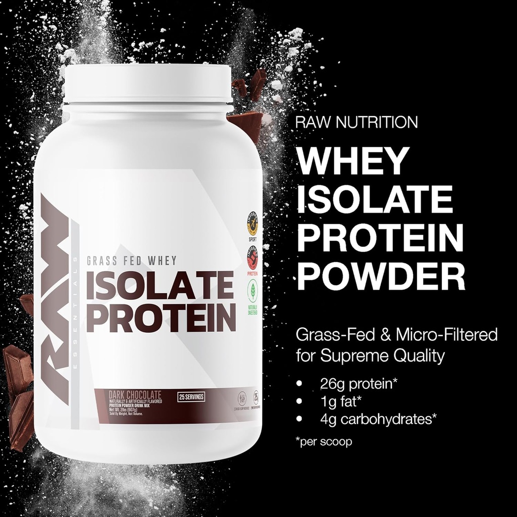 RAW Whey Isolate Protein Powder, Dark Chocolate - 100% Grass-Fed Sports Nutrition Whey Protein Powder for Muscle Growth & Recovery - Low-Fat, Low Carb, Naturally Flavored & Sweetened - 25 Servings 3