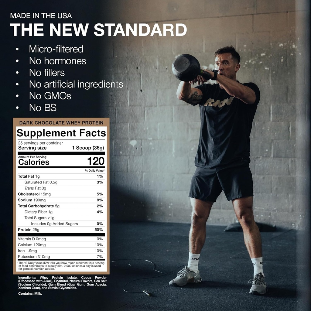 RAW Whey Isolate Protein Powder, Dark Chocolate - 100% Grass-Fed Sports Nutrition Whey Protein Powder for Muscle Growth & Recovery - Low-Fat, Low Carb, Naturally Flavored & Sweetened - 25 Servings 6