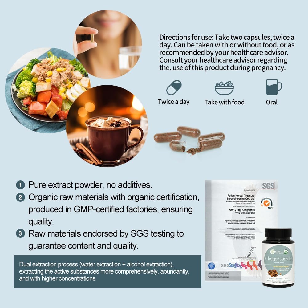 Herbal Treasure Chaga Mushrooms Powder Capsules, Mushroom Supplement for Functional Mushrooms, Chaga Mushroom Capsules for Energy, & Immune Support, Organic Mushroom Supplement 90 Caps 4