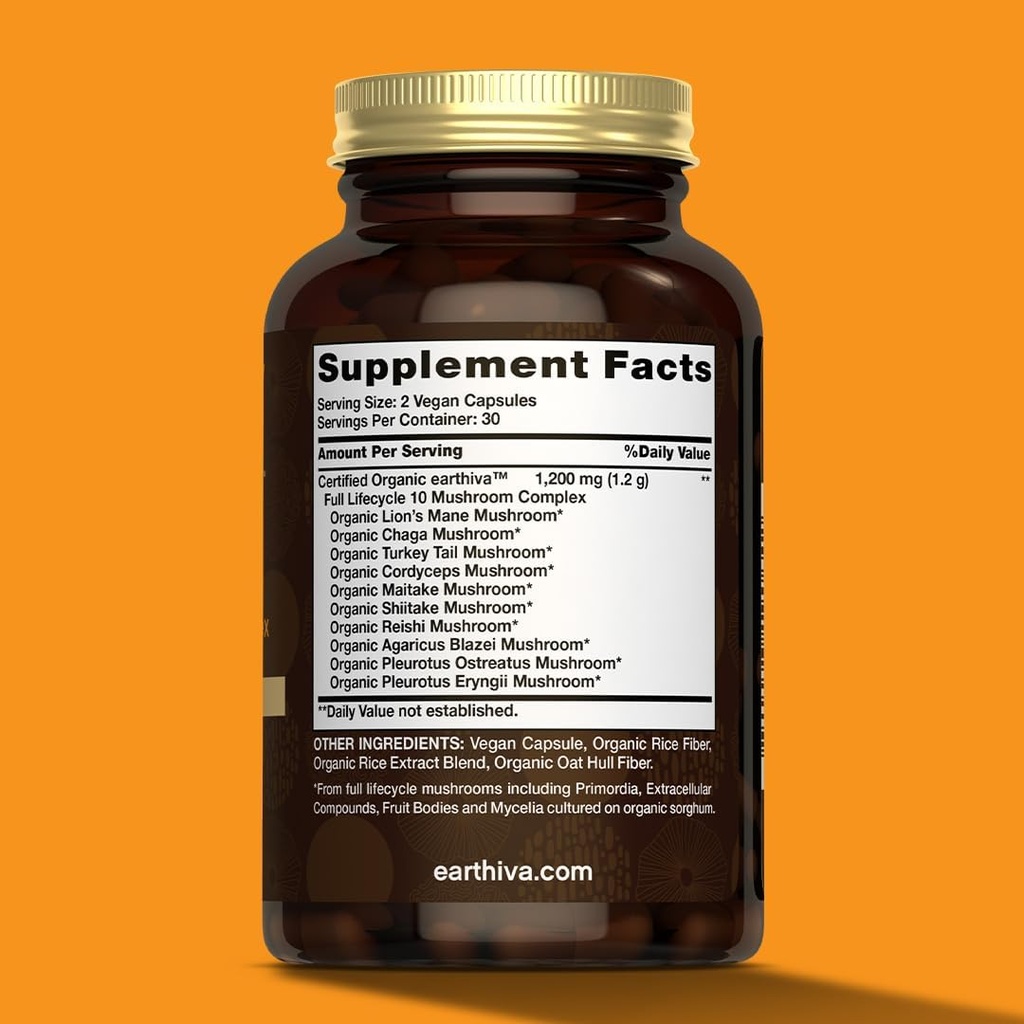 Mushroom Complex Supplement | 60 Capsules | 10-in-1 Blend | with Lion’s Mane, Chaga, Turkey Tail, Cordyceps, Maitake, Shiitake, Reishi, & More | Grown in a Certified US Facility 3