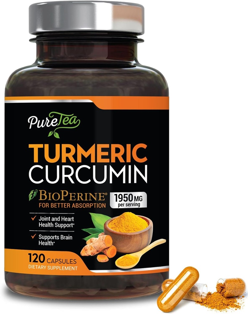 Turmeric Curcumin Supplement with BioPerine 1950mg, 95% Standardized Curcuminoids - Black Pepper for Advanced Absorption, Herbal Joint Support Complex, Nature's Tumeric Extract Non-GMO - 120 Capsules 2