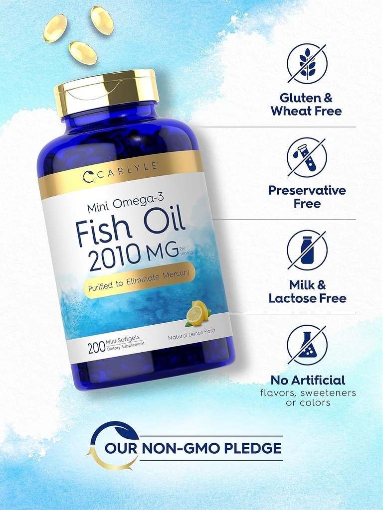Carlyle Mini Fish Oil Softgels | 2010 mg | 200 Omega-3 Pills | with EPA & DHA | Non-GMO & Gluten Free Supplement 5