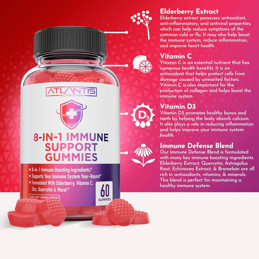 Atlantis Nutrition 60 Hormonal Balance for Women Gummies + 8-in-1 Immune Support 60 Gummies 6