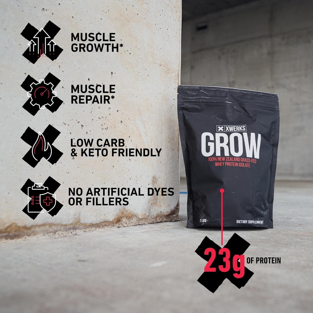 Xwerks Grow 100% New Zealand Grass Fed Whey Protein, 23g Pure Isolate Protein Powder Per Serving, All Natural Paleo and Keto Friendly, Soy Free Gluten Free Easy to Digest, Peanut Butter, 30 Servings 5