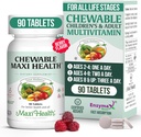 Maxi Health Chewable Multivitamin for Kids, Teens and Adults - Cherry Chewable Vitamins for Adults & Children - Kosher Kids Multivitamin + Iron (90 Tablets) 2