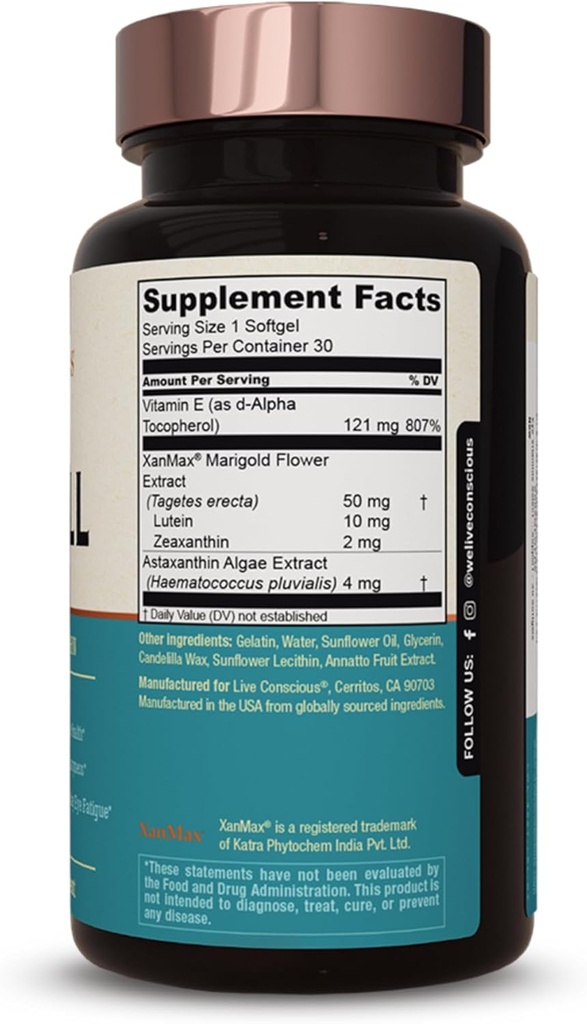 Live Conscious Eye Vitamins Select AREDS 2 Ingredients with Vitamin E, Lutein, and Astaxanthin - OptiWell Eye Health Supplement and Blue Light Support (2 Pack) 3
