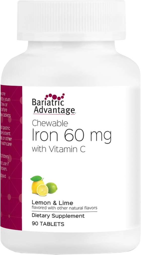Bariatric Advantage Chewable Iron 60 mg with Vitamin C for Increased Absorption and Utilization, Easily Digestible for Gastric Bypass and Sleeve Gastrectomy Surgery Patients - Lemon Lime, 90 Count 2