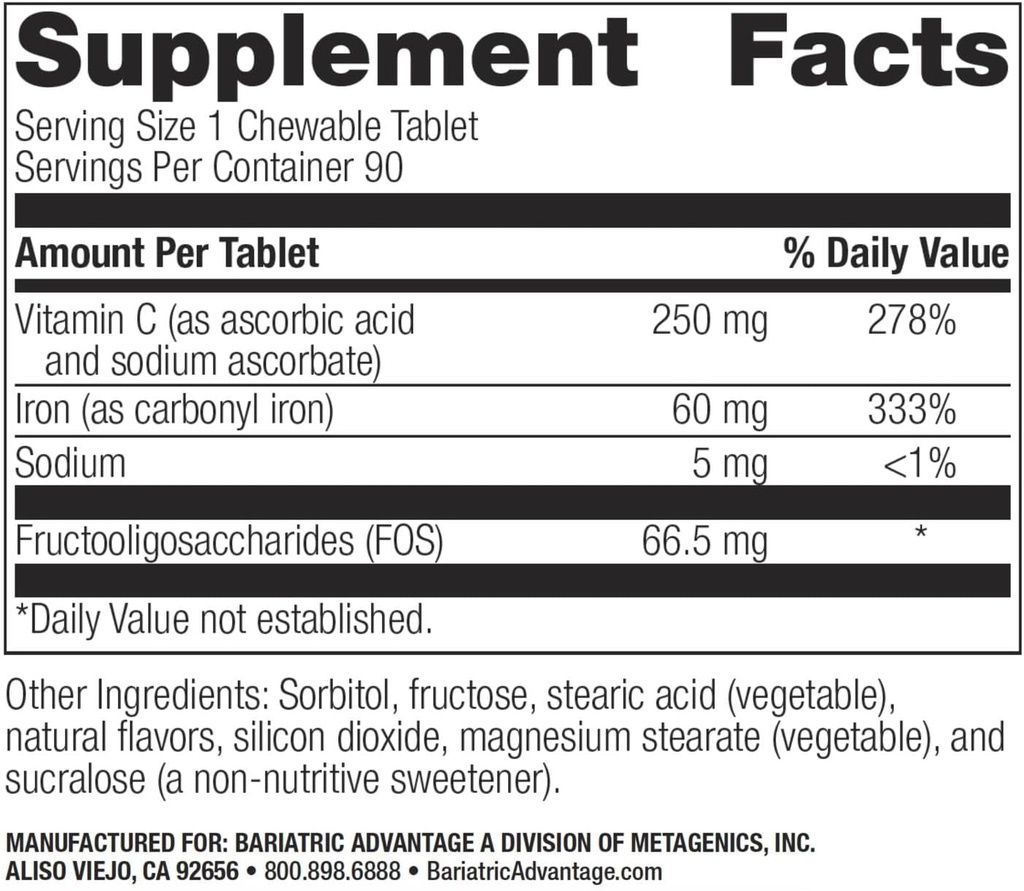 Bariatric Advantage Chewable Iron 60 mg with Vitamin C for Increased Absorption and Utilization, Easily Digestible for Gastric Bypass and Sleeve Gastrectomy Surgery Patients - Lemon Lime, 90 Count 5
