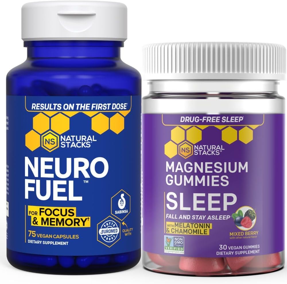 NATURAL STACKS Sleep Magnesium Gummies + NeuroFuel Nootropic Bundle - Supports Brain Health & Sleep* - 105 Pieces 2