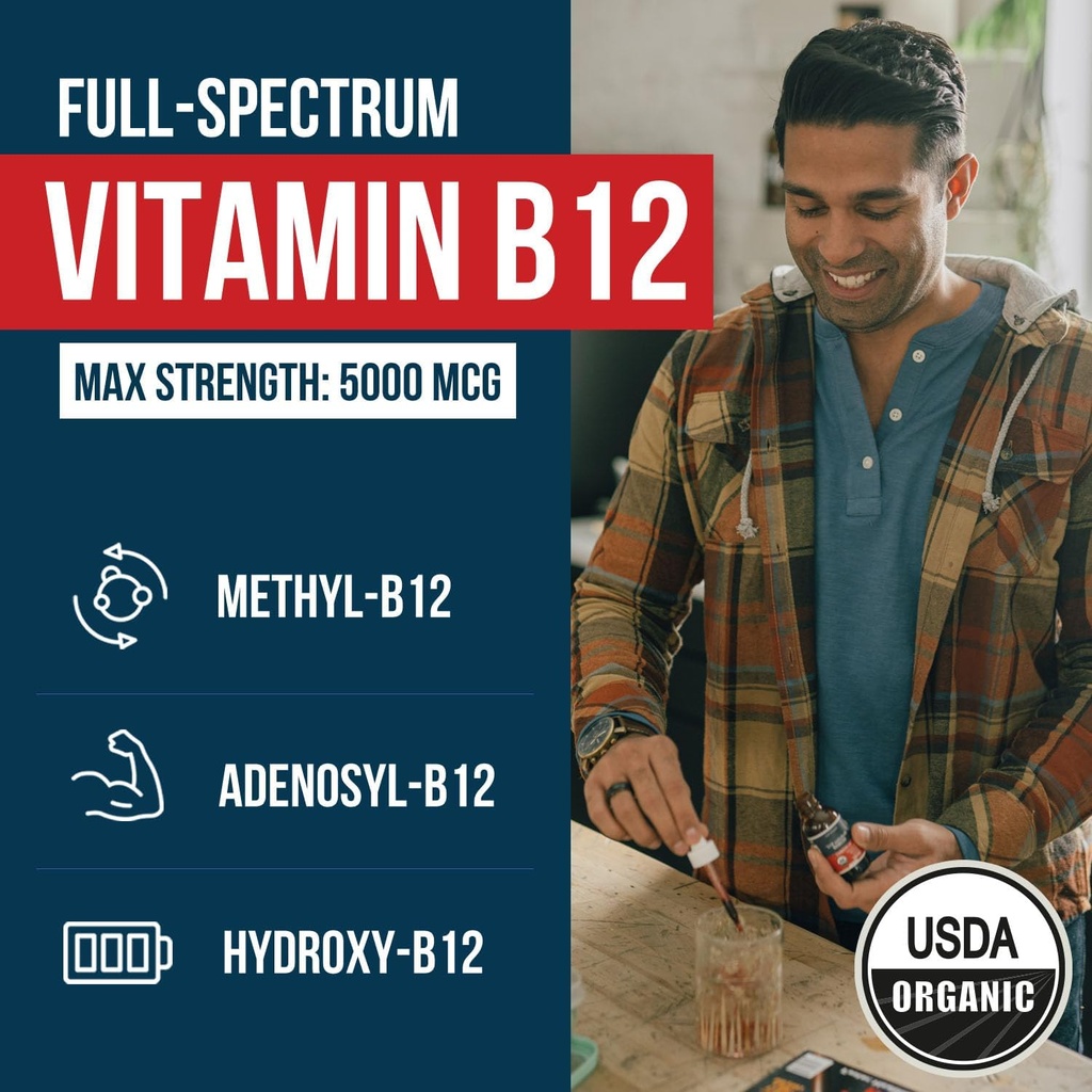 Organic Vitamin B12 - 5000 mcg, 3 BioActive Forms B12: Methyl B12, Adenosyl B12 & Hydroxy B12 - Plus L-Methylfolate Cofactor | Sublingual Form, Cherry Flavor, Vegan, Non-GMO (120 Servings - 2 Pack) 3