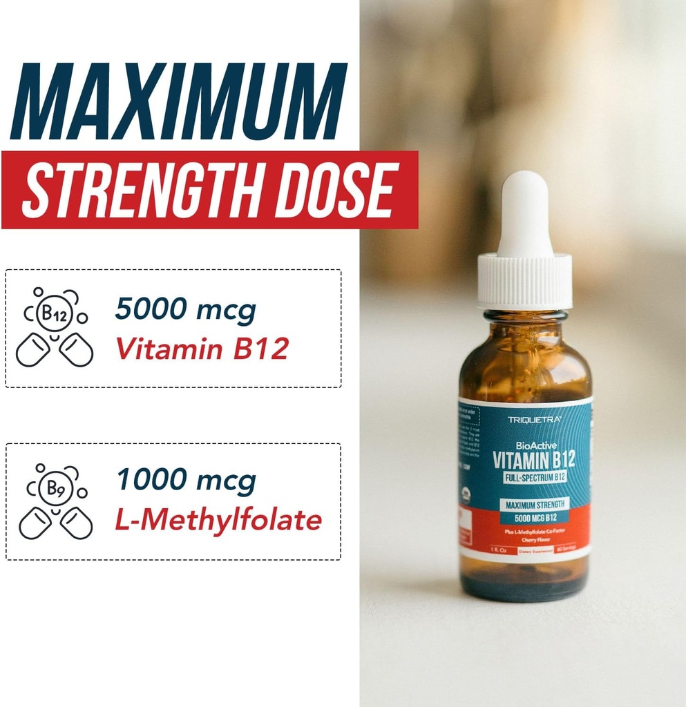 Organic Vitamin B12 - 5000 mcg, 3 BioActive Forms B12: Methyl B12, Adenosyl B12 & Hydroxy B12 - Plus L-Methylfolate Cofactor | Sublingual Form, Cherry Flavor, Vegan, Non-GMO (120 Servings - 2 Pack) 6