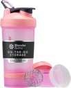 BlenderBottle Shaker Bottle with Pill Organizer and Storage for Protein Powder, Classic V2 ProStak System, 22-Ounce, Pink 2
