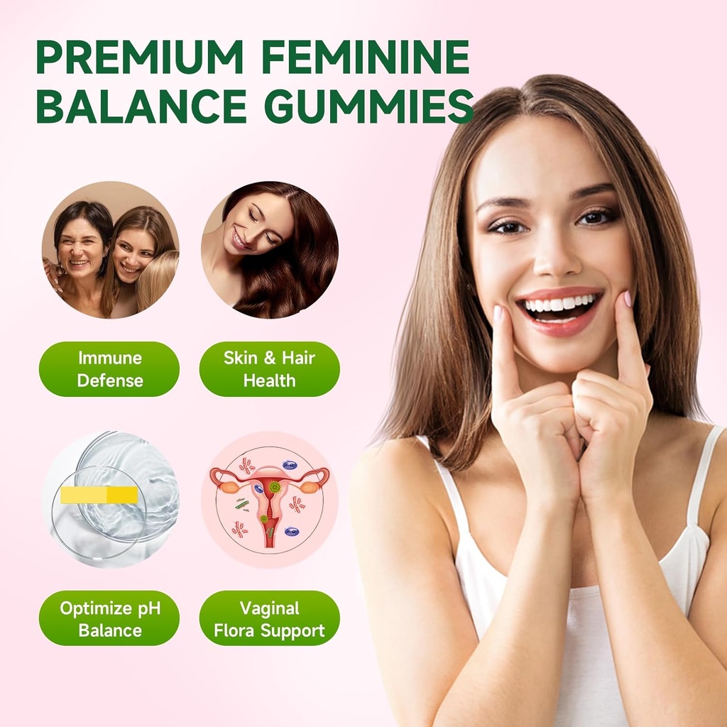 Premium Feminine Balance Gummies for Women's Immune Health, Hawaiian Pineapple Gummies Support PH Balance & Vaginal Health, Vegan, Gluten-Free, 60 Gummies 5